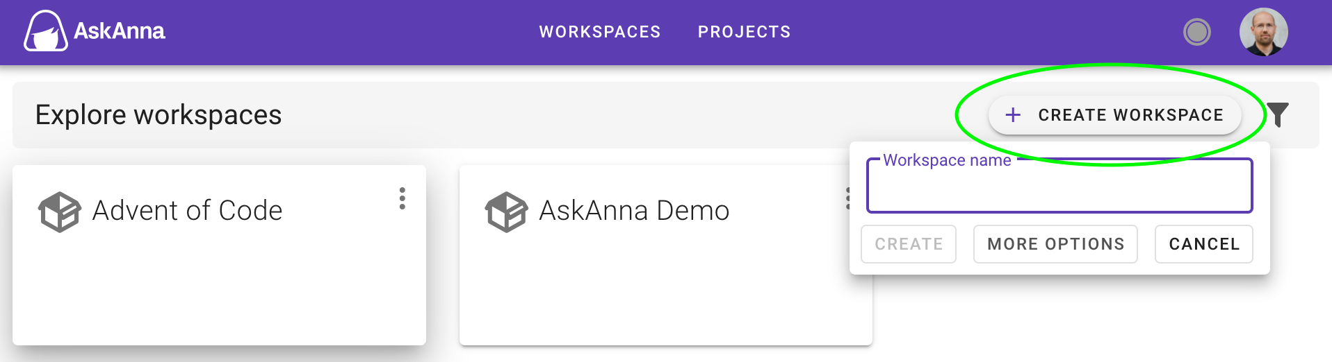 Create a new AskAnna workspace